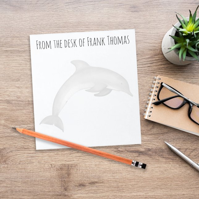 Bloco De Notas Papelaria de Escritório Personalizada Golfinho Cos (Personalized coastal dolphin desk stationery with clean ocean-inspired design.)