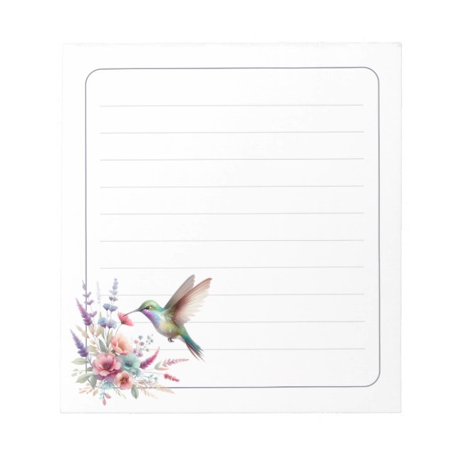 Bloco De Notas Papelaria Floral Colorida de Beija-flor com Linhas (Frente)