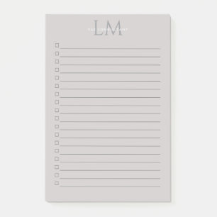 Bloco De Notas Papelaria Monograma Cinza Taupe Moderno