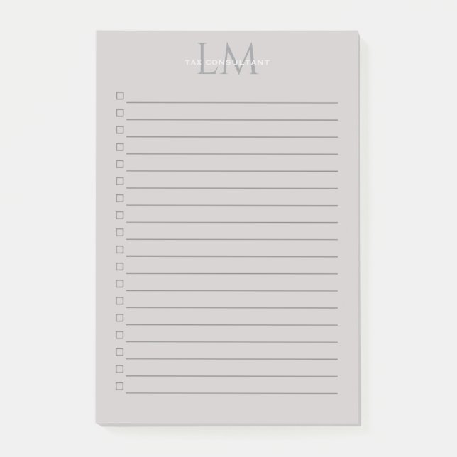 Bloco De Notas Papelaria Monograma Cinza Taupe Moderno (Frente)
