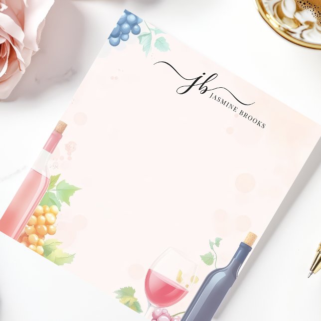 Bloco De Notas Papelaria Personalizada Aquarela de Vinho (Criador carregado)