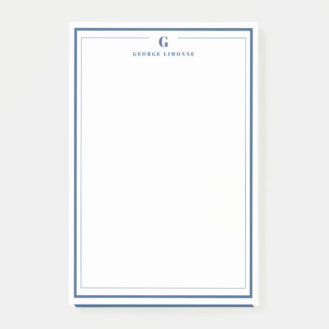 Bloco De Notas Papelaria Personalizada com Monograma e Borda Azul (Frente)