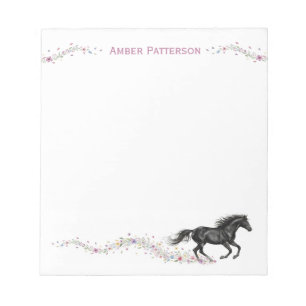 Bloco De Notas Papelaria Personalizada de Cavalo Preto com Flores