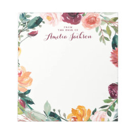 Bloco De Notas Papelaria Personalizada Flor de Borgonha Aquarela