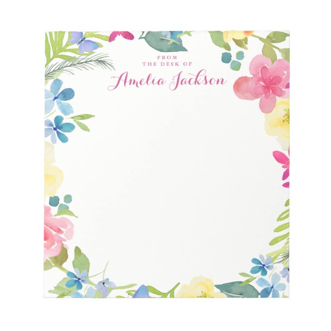 Bloco De Notas Papelaria Personalizada Floral Rosa Bonito (Frente)