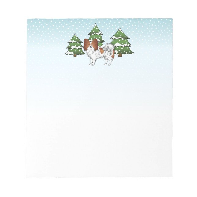 Bloco De Notas Papillon Vermelho e Branco Cachorro Fofo na Flores (Frente)