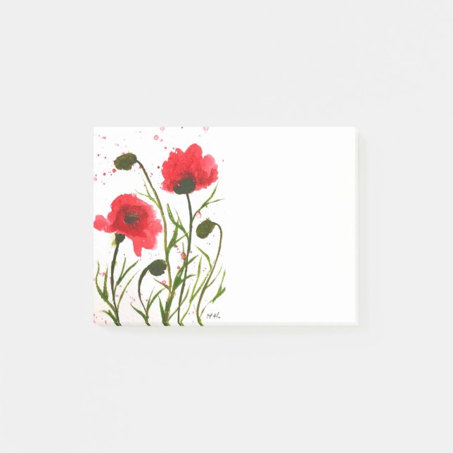 Bloco De Notas Papoulas vermelhas flores aquarela rústico chique  (Frente)