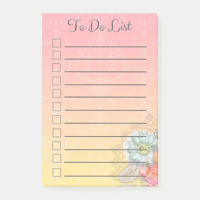 Bloco De Notas Para fazer notas de post-it florais chiques (Frente)