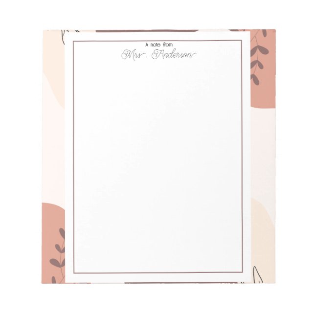 Bloco de Notas para Professores com Moldura Boho E (Frente)