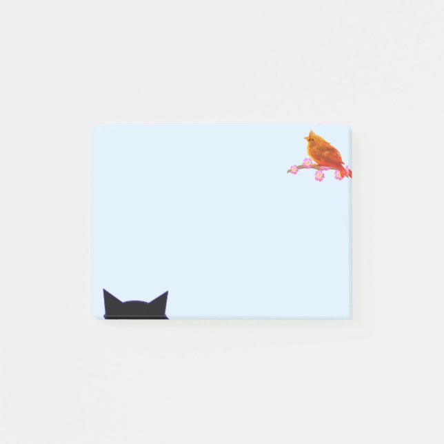 Bloco De Notas Passarinho Vermelho Fofo & Gato (Frente)