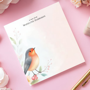 Bloco De Notas Pássaro Charmoso Robin Redbreast Nome Personalizad