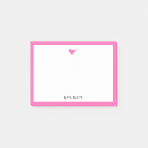 Bloco De Notas Pássaro e borda cor-de-rosa brilhante com & nome b