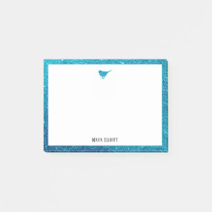 Bloco De Notas Pássaro e Borda do Minúsculo Cintilante Teal com B