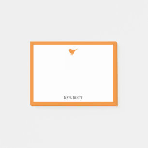 Bloco De Notas Pássaro Laranja Brilhante e Borda com Branco e Nom