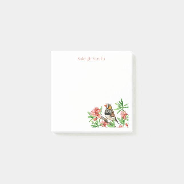 Bloco De Notas Pássaro Personalizado em Notas Adhesivas Florais R (Frente)