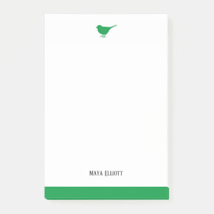 Bloco De Notas Pássaro Verde Branco e Brilhante com Borda