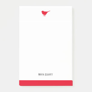 Bloco De Notas Pássaro Vermelho Branco e Brilhante com Borda