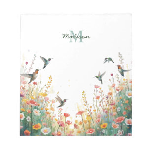 Bloco De Notas Pássaros de Aquarela de Primavera Monograma Floral