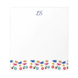 Bloco De Notas Pássaros e flores, primavera, brancos