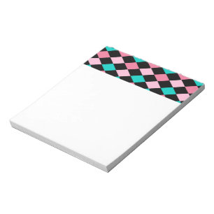 Bloco De Notas Pastel Arco-íris Losangos Preto Rosa Azul Arlequim