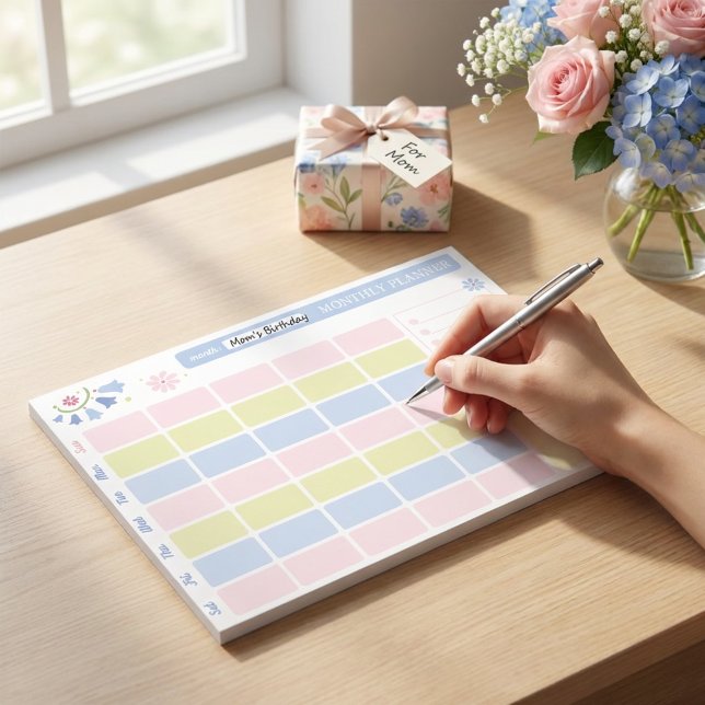 Bloco De Notas Pastel Blue Pink Cute Monthly Planner Notepad 11x8 (Pastel Blue Pink Cute Monthly Planner Notepad
)