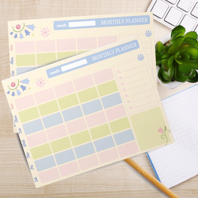 Bloco De Notas Pastel Blue Pink Cute Monthly Planner Notepad 11x8 (Pastel Blue Pink Cute Monthly Planner Notepad 11x8.5)