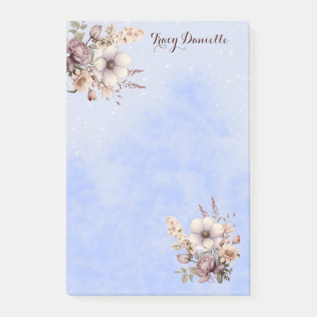 Bloco De Notas Pastel Blue Pretty Floral Custom Notes (Frente)