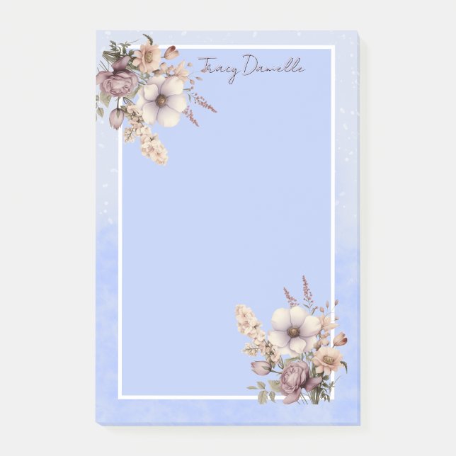 Bloco De Notas Pastel Blue Pretty Floral Custom Post-it Notes (Criador carregado)