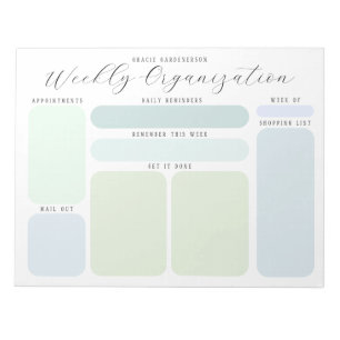 Bloco De Notas Pastel Blues e Greens Organização Semanal Personal
