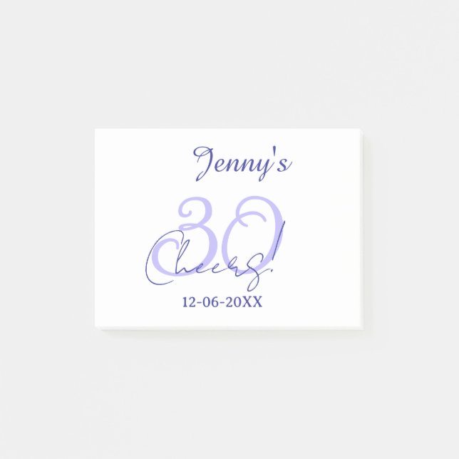 Bloco De Notas Pastel comemora 30º aniversário roxo elegante nome (Frente)