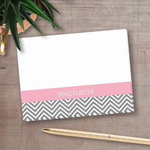 Bloco De Notas Pastel Cor-de-rosa e Cevrons de Cinza Nome Persona