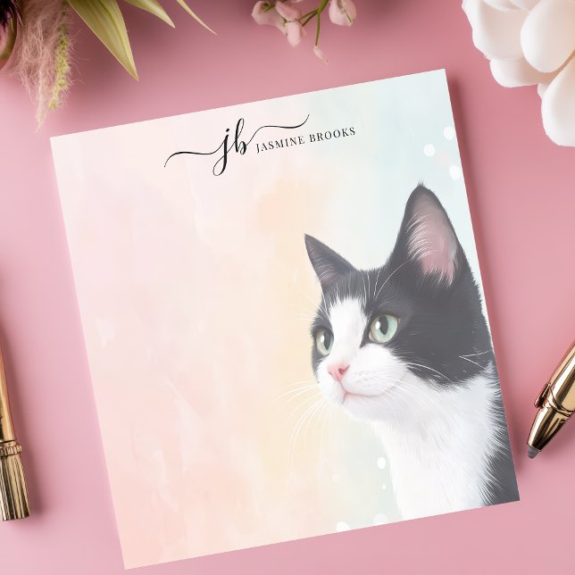 Bloco De Notas Pastel de Gato Tuxedo com Aquarela Adorável Person (Criador carregado)