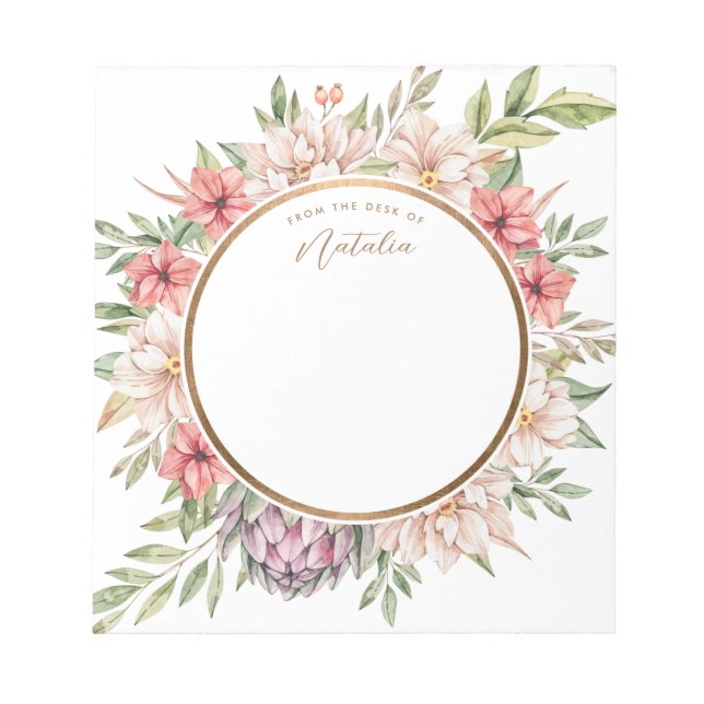 Bloco De Notas Pastel Floral da Ilha Tropical Personalizado (Frente)