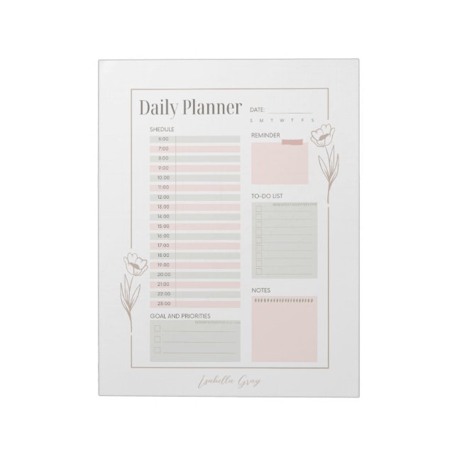 Bloco De Notas Pastel Floral Daily Planner (Invertido)