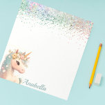 Bloco De Notas Pastel Glitter Floral Baby Unicorn<br><div class="desc">Notepad Do Pastel Glitter Floral Baby Unicorn,  Nome Personalizado</div>