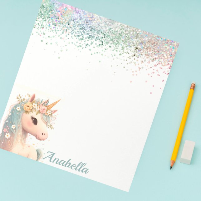 Bloco De Notas Pastel Glitter Floral Baby Unicorn (Criador carregado)