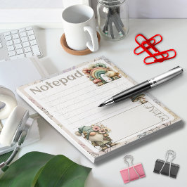 Bloco De Notas Pastel Gnome & Cogumelo – Design Floral de Primave