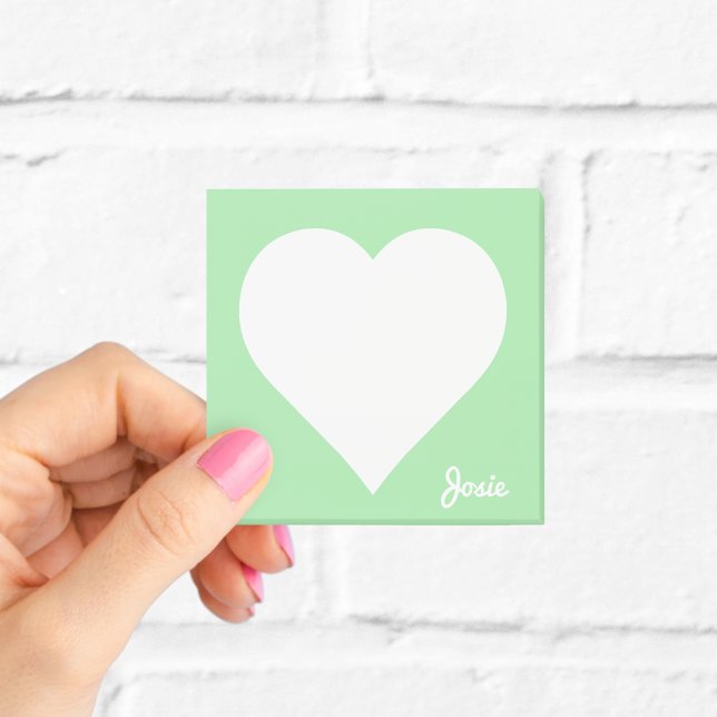 Bloco De Notas Pastel Green Heart Sticky Notes with Name (Criador carregado)