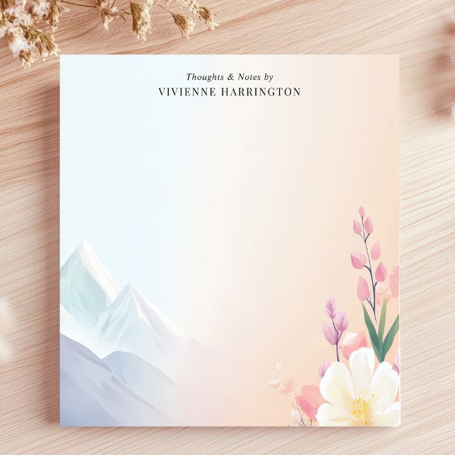 Bloco De Notas Pastel Mountain Floral Scenery Nome Personalizado (Criador carregado)