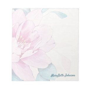 Bloco De Notas Pastel Pink Peony Watercolor, Floral Feminina