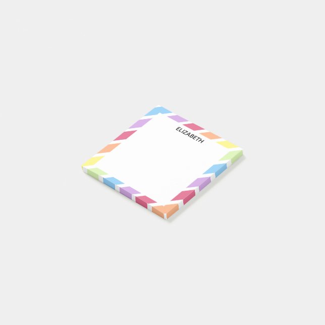 Bloco De Notas Pastel Rainbow Diagonal Stripe Name | Personalizar (Inclinado)