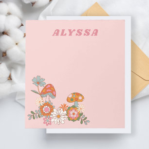 Bloco De Notas Pastel Rosa-Floral e Mushroom Moderno