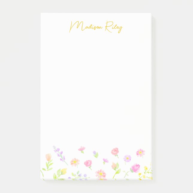 Bloco De Notas Pastel Wildflower Personalized Gold Post-It Notes (Frente)