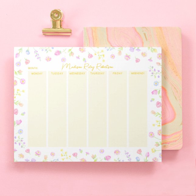 Bloco De Notas Pastel Wildflower Weekly Planner Notepad in Yellow (Criador carregado)