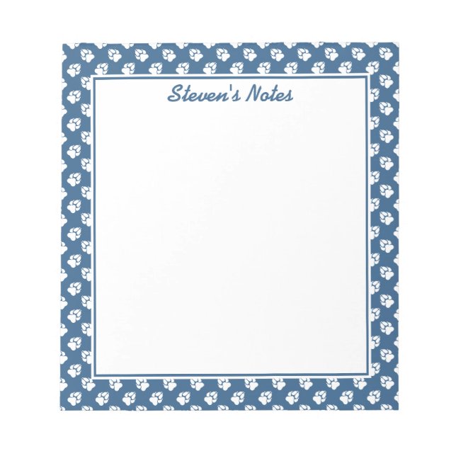 Bloco De Notas Patas Brancas Em Azul Com Texto Personalizado (Frente)