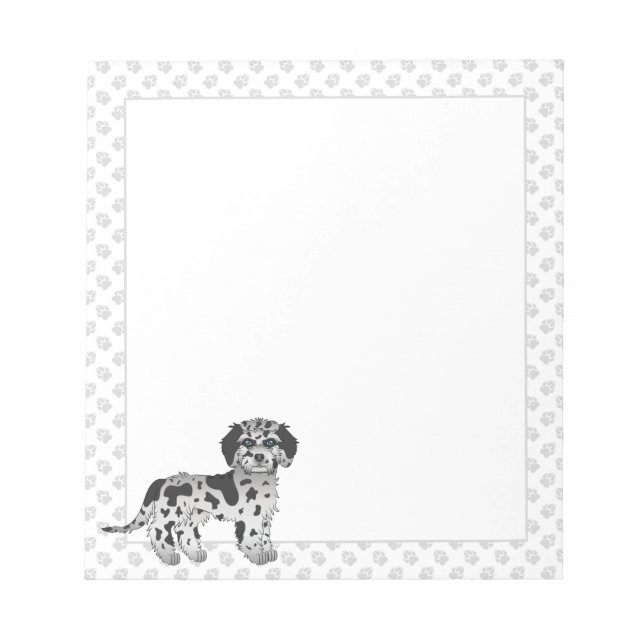 Bloco De Notas Patas e Desenhos de Mini Goldendoodle Azul (Frente)