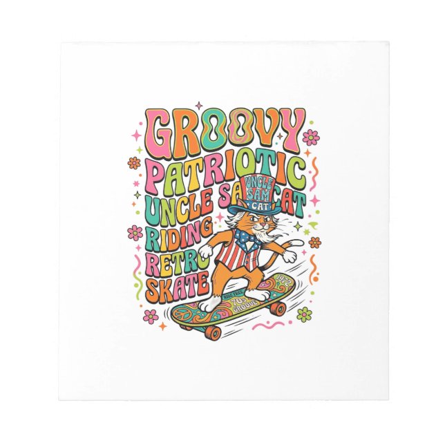 Bloco De Notas Patriotic Uncle Sam Cat Retro Typography T-Shirt ( (Frente)