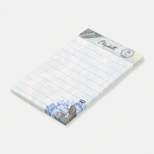 Bloco De Notas Pavão real e hortênsia personalizados (Inclinado)