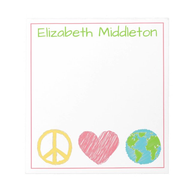 Bloco De Notas Paz Amor e Planeta Terra Personalizado (Frente)