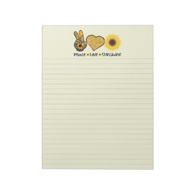 Bloco De Notas Peace Love Sunflower Lined Notepad (Invertido)